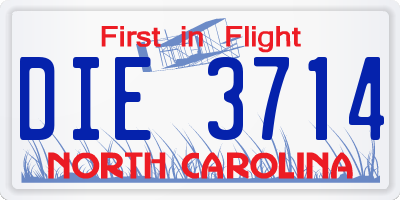 NC license plate DIE3714