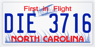 NC license plate DIE3716
