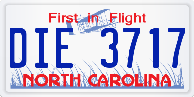 NC license plate DIE3717