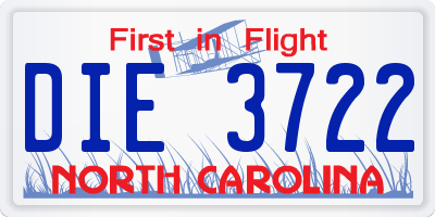 NC license plate DIE3722