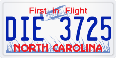 NC license plate DIE3725