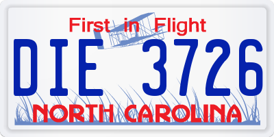 NC license plate DIE3726