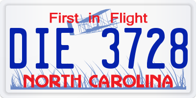 NC license plate DIE3728