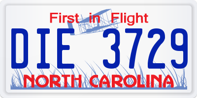NC license plate DIE3729