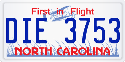 NC license plate DIE3753