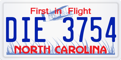 NC license plate DIE3754