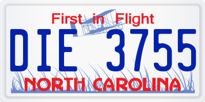 NC license plate DIE3755