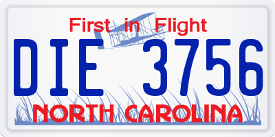 NC license plate DIE3756