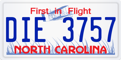 NC license plate DIE3757