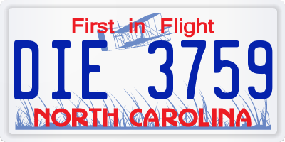 NC license plate DIE3759