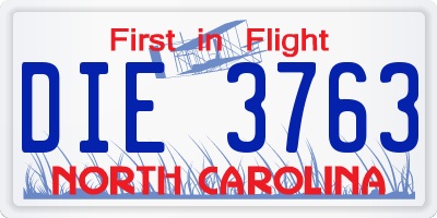 NC license plate DIE3763