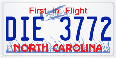 NC license plate DIE3772