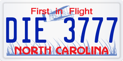 NC license plate DIE3777
