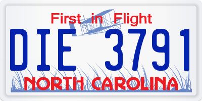 NC license plate DIE3791