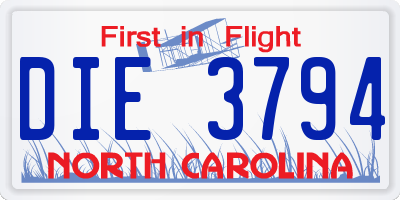 NC license plate DIE3794