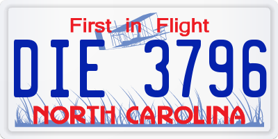 NC license plate DIE3796