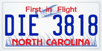 NC license plate DIE3818