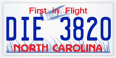 NC license plate DIE3820