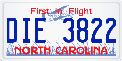NC license plate DIE3822