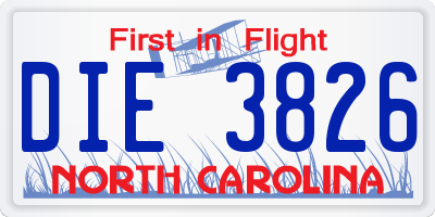 NC license plate DIE3826