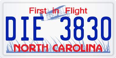 NC license plate DIE3830
