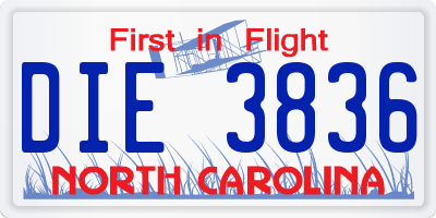 NC license plate DIE3836