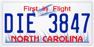 NC license plate DIE3847