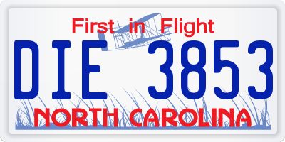 NC license plate DIE3853