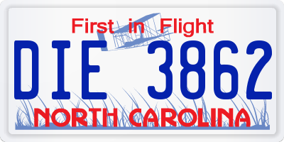 NC license plate DIE3862