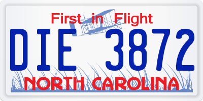 NC license plate DIE3872