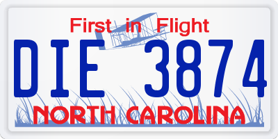 NC license plate DIE3874