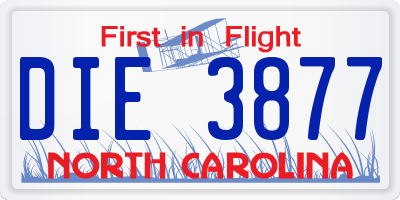 NC license plate DIE3877