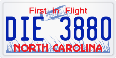 NC license plate DIE3880