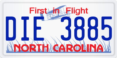 NC license plate DIE3885
