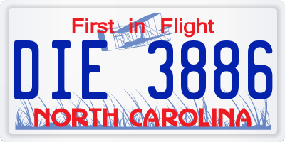 NC license plate DIE3886