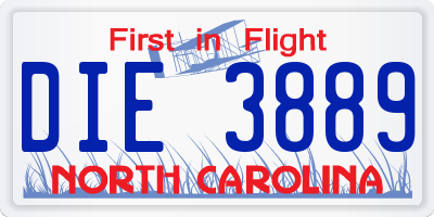 NC license plate DIE3889
