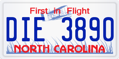 NC license plate DIE3890