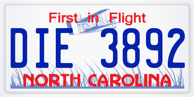 NC license plate DIE3892