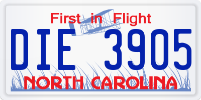 NC license plate DIE3905