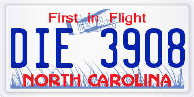 NC license plate DIE3908