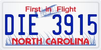 NC license plate DIE3915