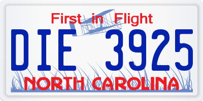 NC license plate DIE3925