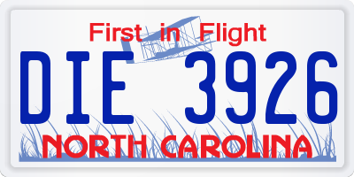 NC license plate DIE3926