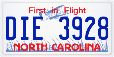 NC license plate DIE3928