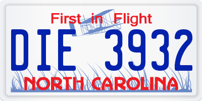 NC license plate DIE3932