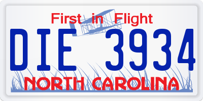 NC license plate DIE3934