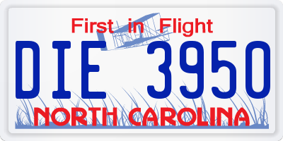 NC license plate DIE3950