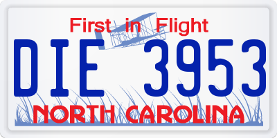 NC license plate DIE3953