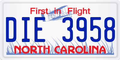 NC license plate DIE3958