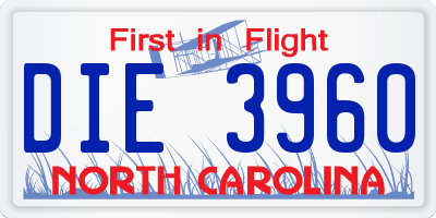 NC license plate DIE3960